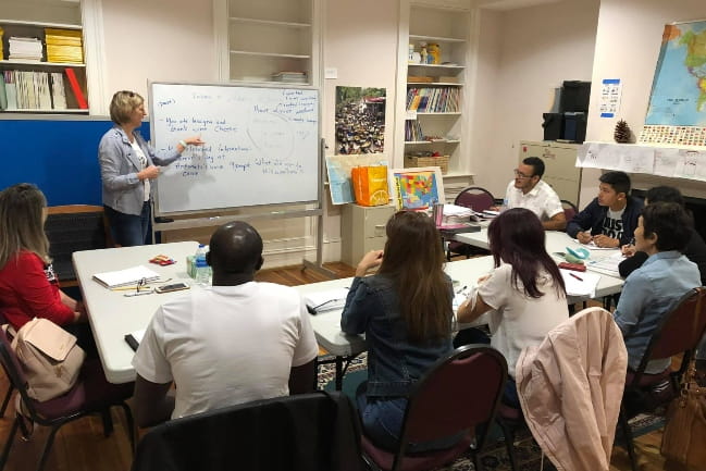 English classroom with students learning